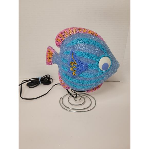 Vintage Pop Art Blue Fish Night Light Lamp 9" Retro Popcorn Plastic - Picture 1 of 6